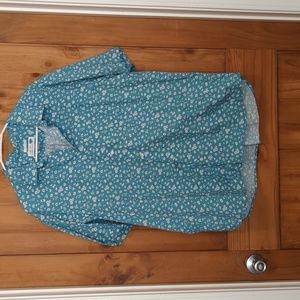 Old Navy Classic Button Down Shirt XXL Slim Fit - Teal with Flowers